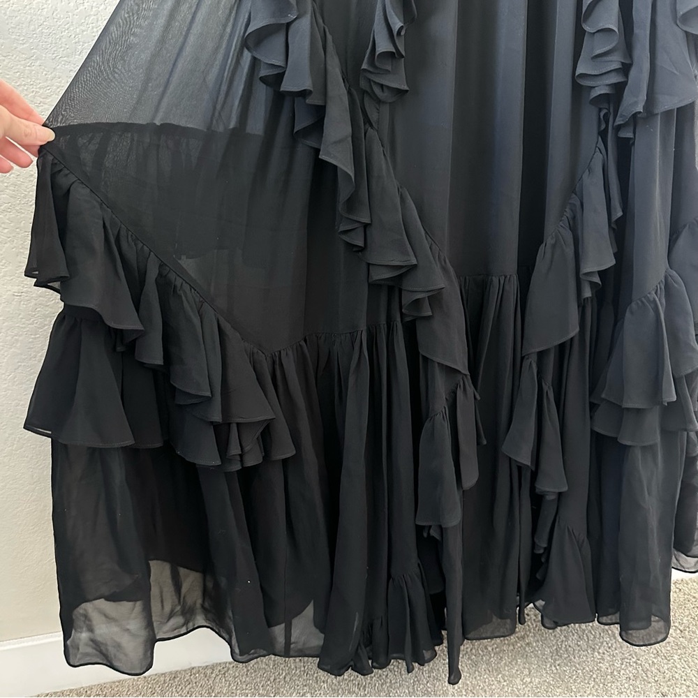 ULLA JOHNSON Florella Gown Noir Black Maxi Silk Gown Dress with Ruffles SZ US 8 - Picture 6 of 12